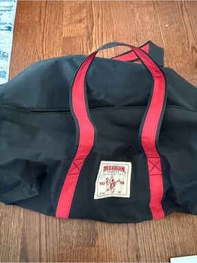 True Religion Black Duffel Bag with Red Straps